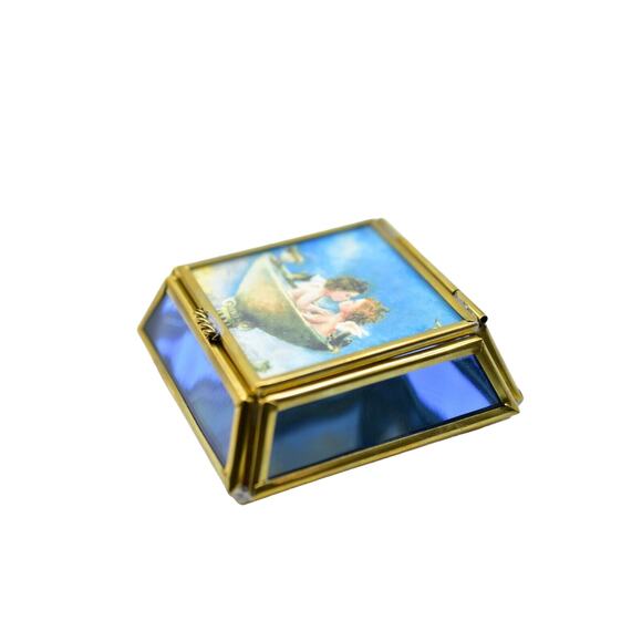 Viva! Glass & Brass Trinket Box Handcrafted In Mexico Kissing Cherub Angels Bin1 - Picture 4 of 12